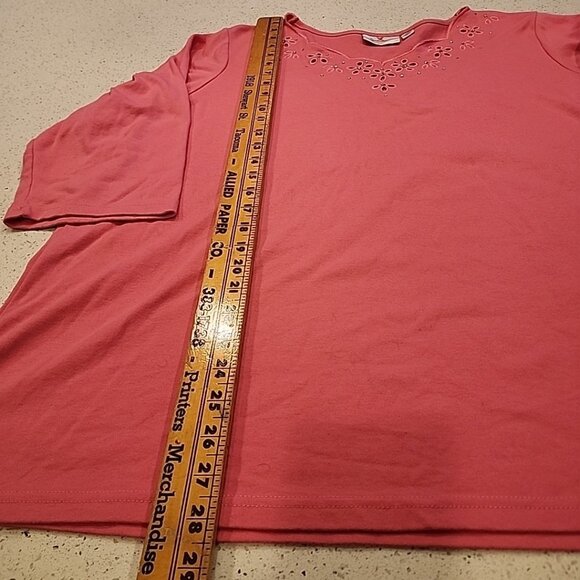 quacker factory 2x Pink To Eyelet Rhinestones 3/4 Sleeve Cotton - Picture 3 of 5